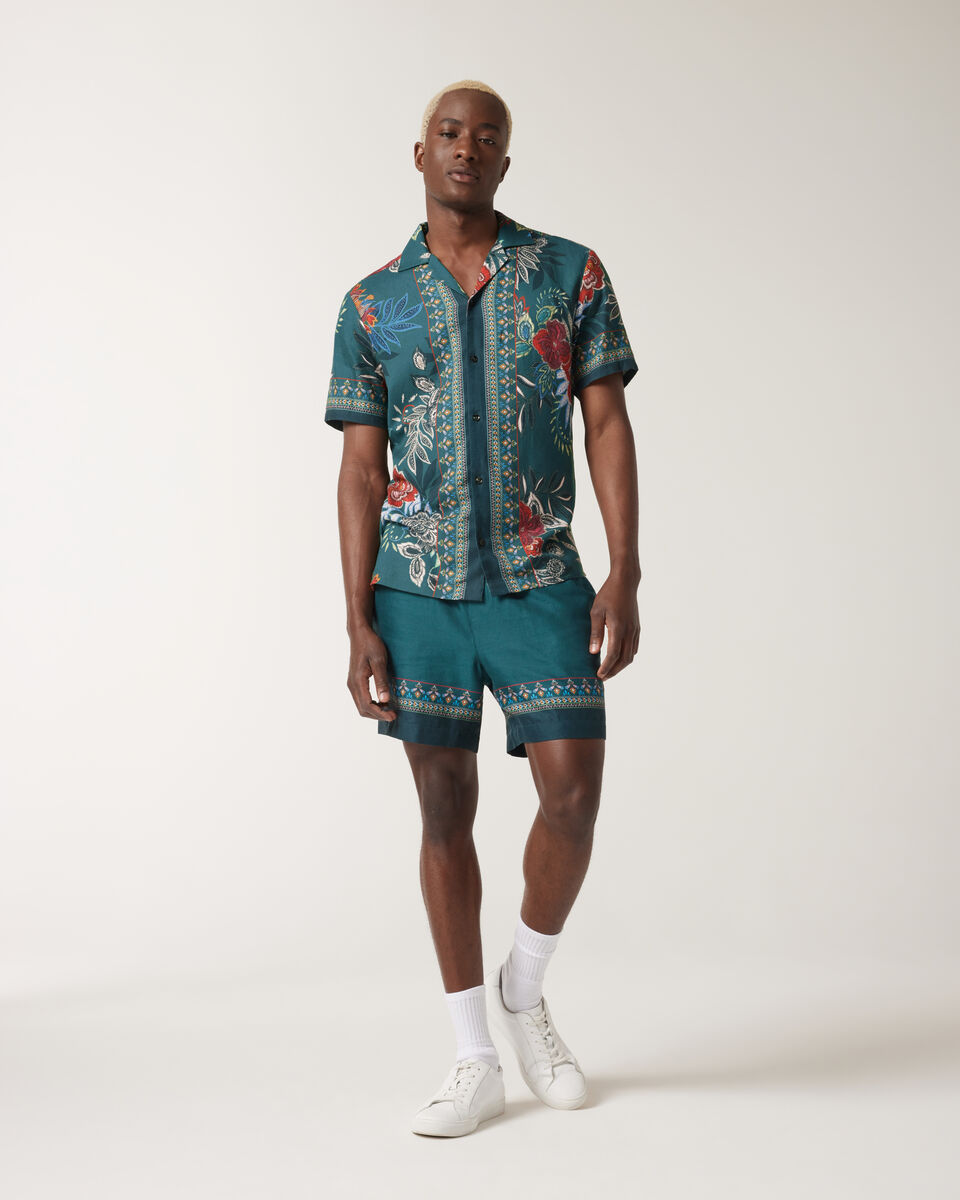 Panel Print Elasticated Shorts, Green, hi-res